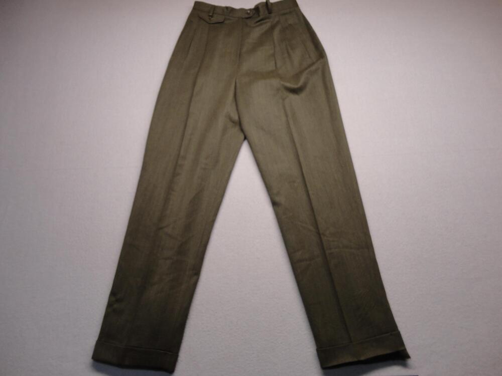 Lauren Ralph Lauren Pants Womens 8 Green Wool Twill Pleated Cuffed Lined Dress - Picture 2 of 8